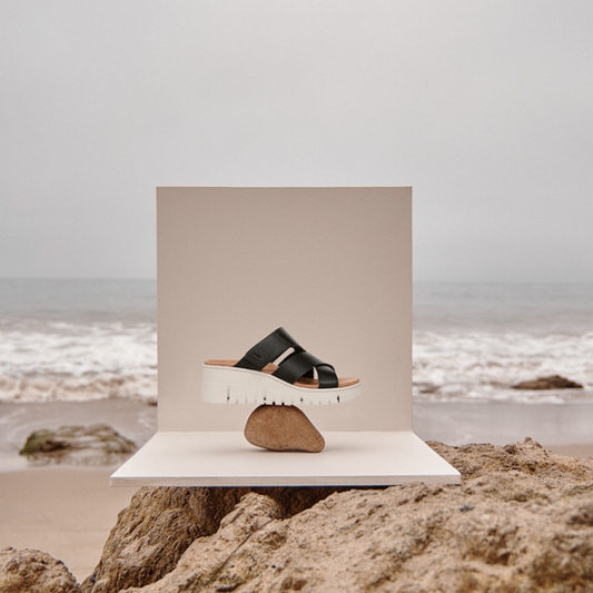 Lifestyle image for Uptown Sunset Wedge - Black Tumbled