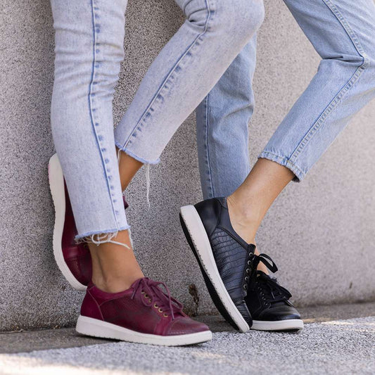 Lifestyle image for Belinda Lace-Up Casual Sneaker - Soft Gold Laser