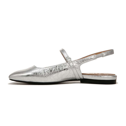 Connie Mary-Jane Slingback Flat - Silver