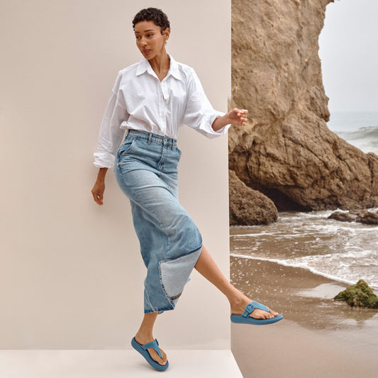 Lifestyle image for Activate Recovery Sandal - Blue Suede